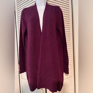 All cotton open front 33” long cardigan drapes beautifully in deep plum NWT